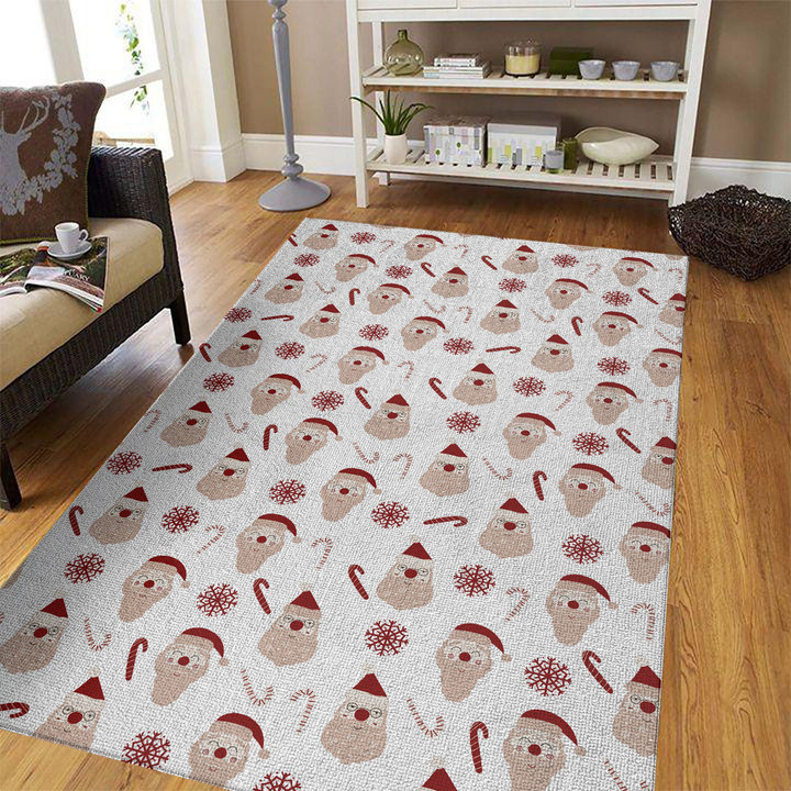 Lovely Santa Emoji With Candy And Snowflake Xmas Gift Area Rug Home Decor