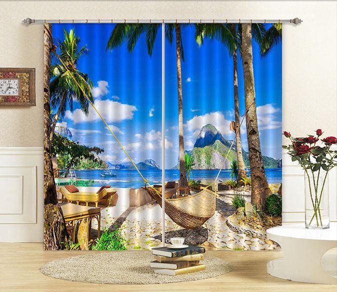 3D Beach Hammock Window Curtains Home Decor