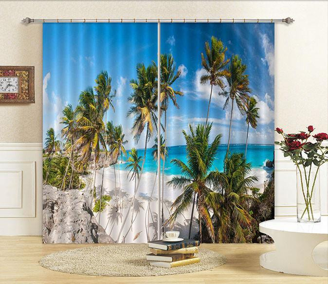 3D Beach Coconut Trees Window Curtains Home Decor
