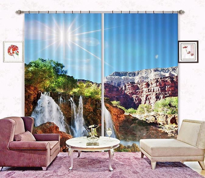 3D Mountain Waterfalls Window Curtains Home Decor