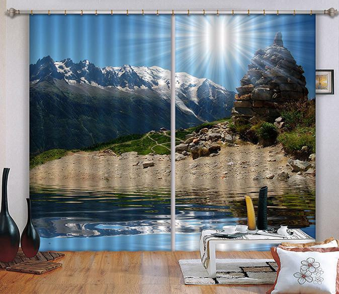 3D Snow Mountain Lake Window Curtains Home Decor