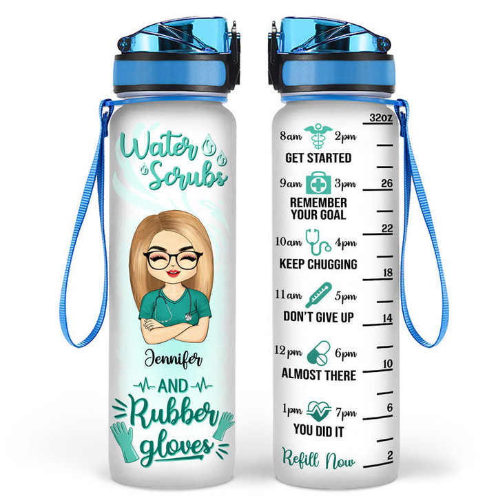 Water Scrubs And Rubber Gloves Gift For Nurses Personalized Custom Water Tracker Bottle