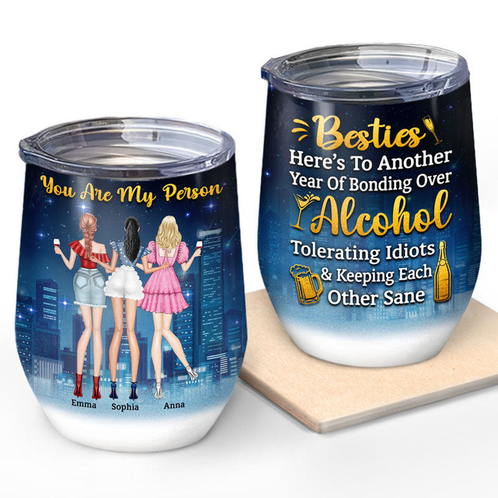 Best Friends Fashion Girls Keeping Each Other Sane Gift For Bff And Colleagues Personalized Custom Wine Tumbler