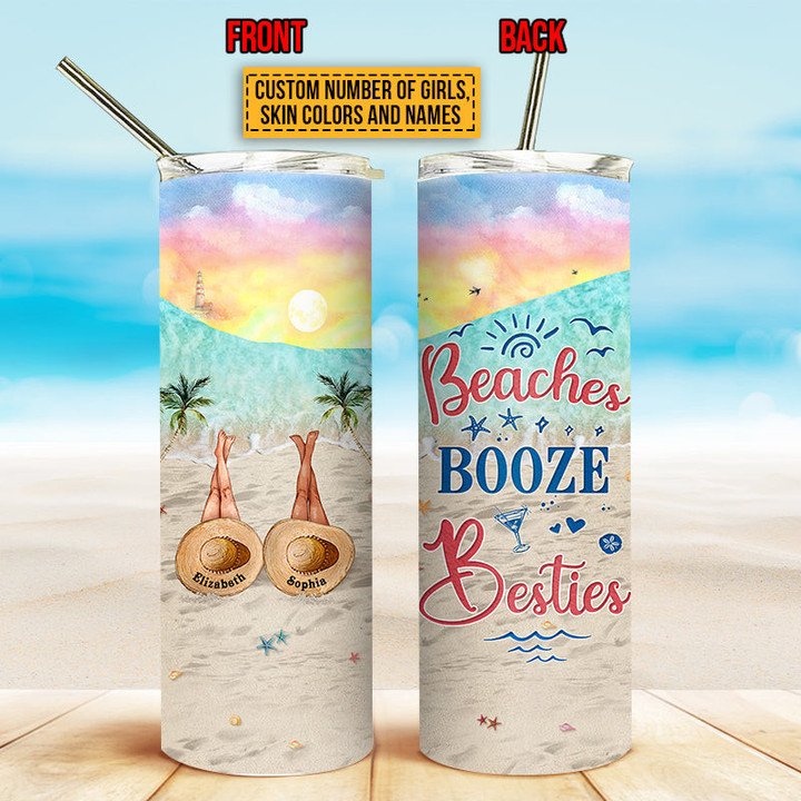 Personalized Beach Bestie Beaches Booze Besties Custom Skinny Tumbler