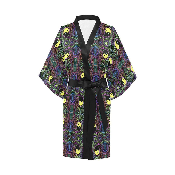 Colorful Retro Yin Yang Design Satin Bathrobe Fleece Bathrobe