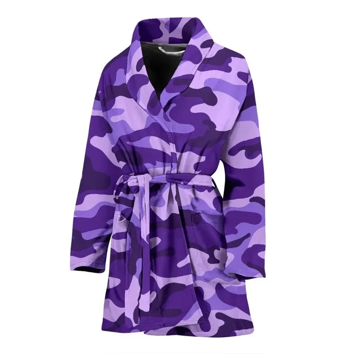 Purple Camouflage Cool Style Satin Bathrobe Fleece Bathrobe