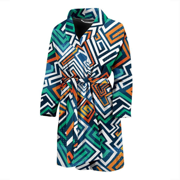 Colorful Abstract Maze Pattern Satin Bathrobe Fleece Bathrobe