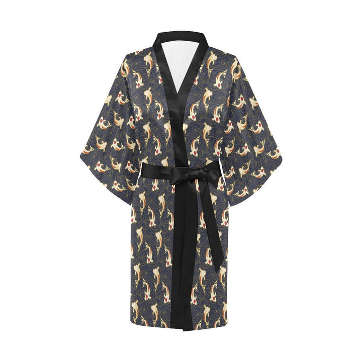 Japanese Koi Carp Design Themed Satin Bathrobe Fleece Bathrobe