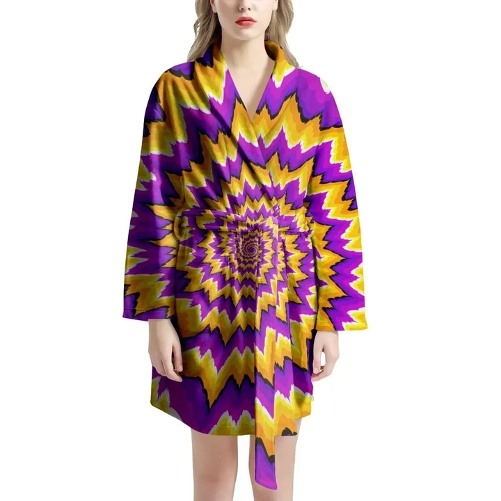 Satin Bathrobe Fleece Bathrobe Yellow And Purple Psychedelic Optical Illusion
