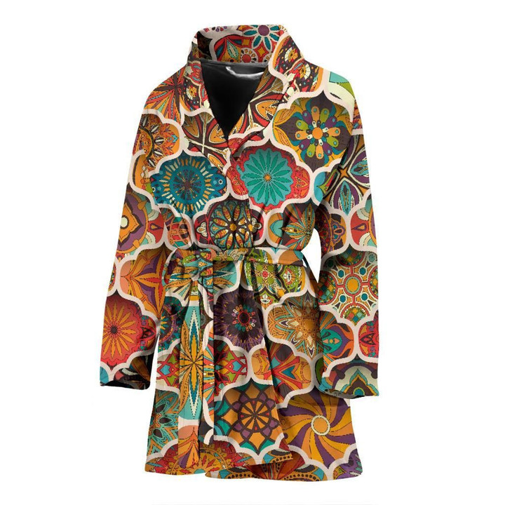Vibrant Mandala Mosaic Art Satin Bathrobe Fleece Bathrobe