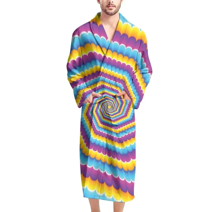 Colorful Spiral Illusion Overlap Pattern Satin Bathrobe Fleece Bathrobe