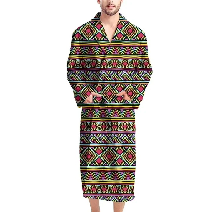 Colorful African Inspired Unique Pattern Satin Bathrobe Fleece Bathrobe