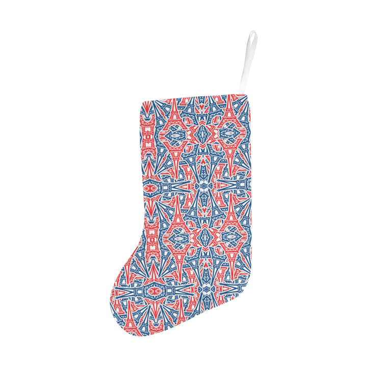 Blue Red Eiffel Tower Pattern Print Design 02 Christmas Stocking Hanging Ornament