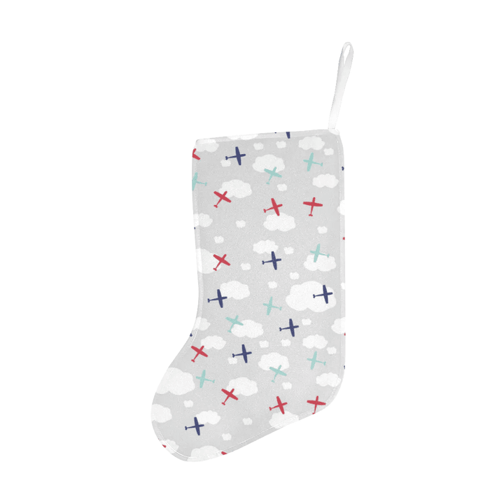 Airplane cloud grey background Christmas Stocking Hanging Ornament