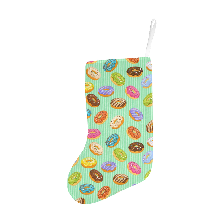 Colorful donut pattern green background Christmas Stocking Hanging Ornament