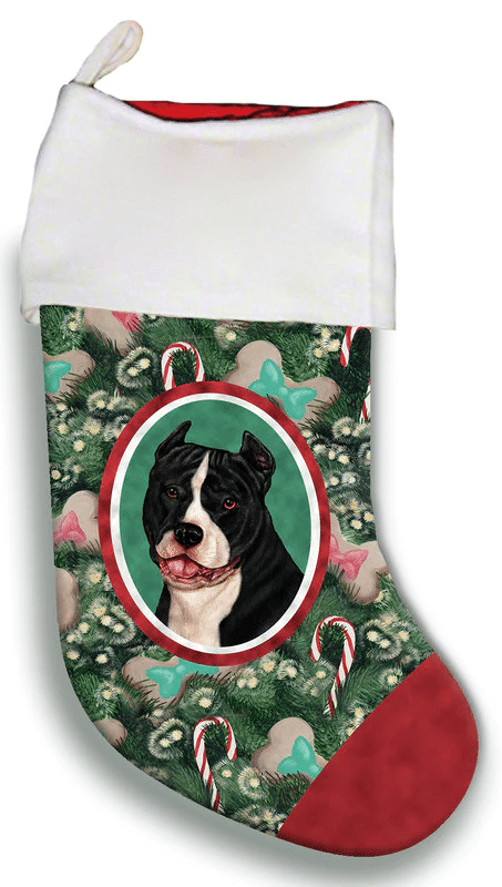 American Pit Bull Black/White - Best of Breed Christmas Stocking Hanging Ornament