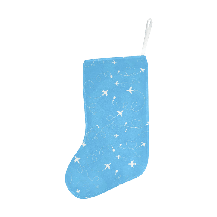 Airplane Pattern Blue Backgroung Christmas Stocking Hanging Ornament