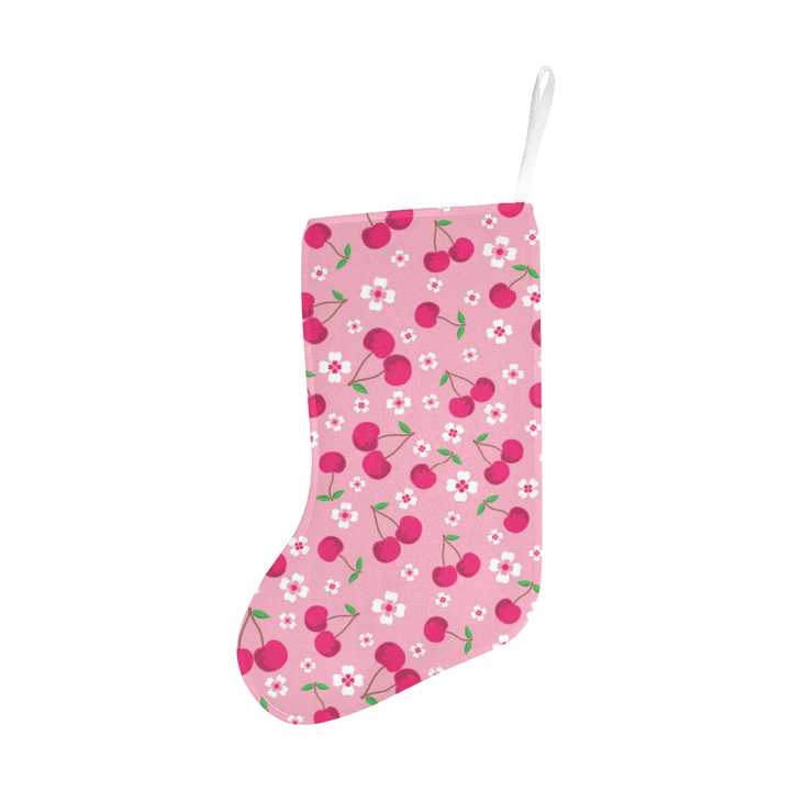 cherry flower pattern pink background Christmas Stocking Hanging Ornament