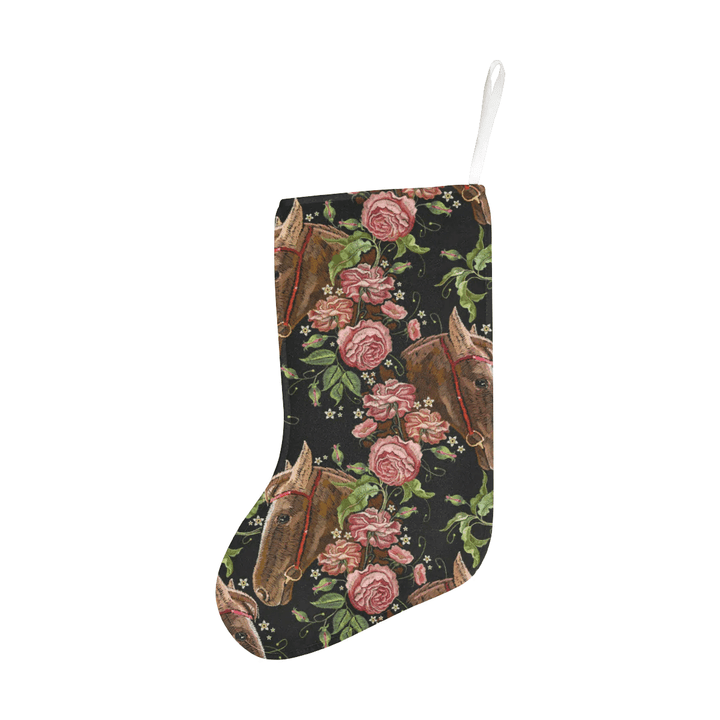 Horse head wild roses pattern Christmas Stocking Hanging Ornament