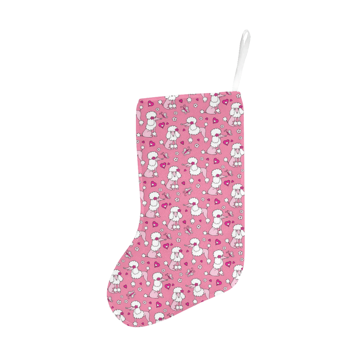 Poodle Pink Heart Pattern Christmas Stocking Hanging Ornament
