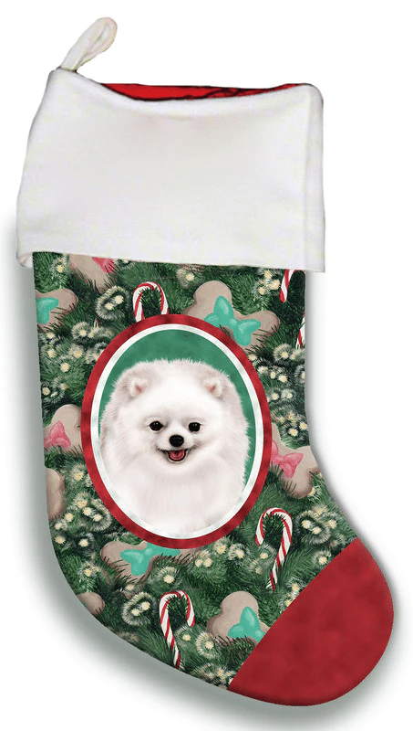 Pomeranian White- Best of Breed Christmas Stocking Hanging Ornament