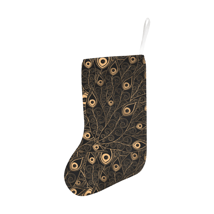 Gold peacock feather pattern Christmas Stocking Hanging Ornament