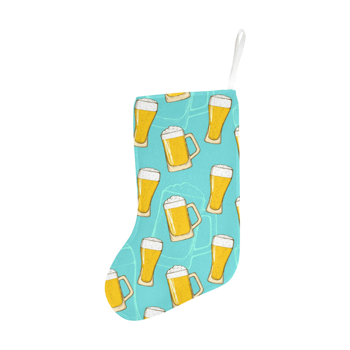 Beer pattern green background Christmas Stocking Hanging Ornament