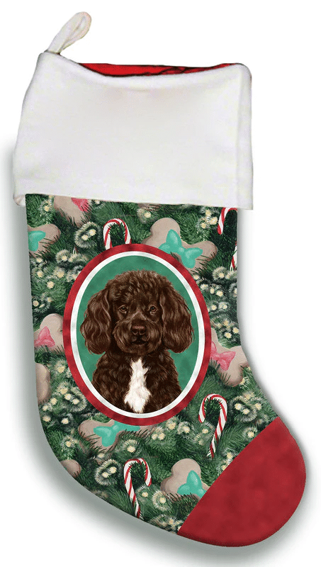 Portuguese Water Dog Chocolate/White Bearded - Best of Breed Christmas Stocking Hanging Ornament