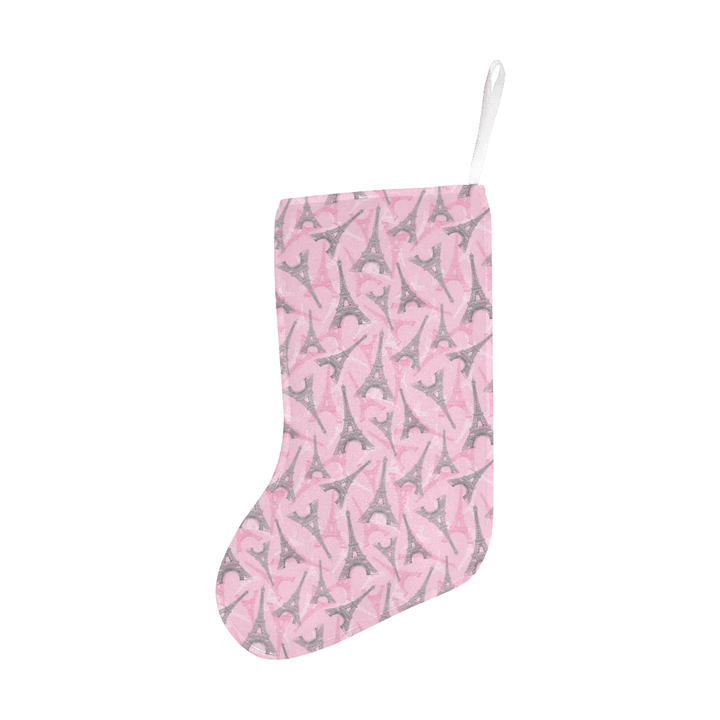 Eiffel Tower Pink Background Pattern Print Design Christmas Stocking Hanging Ornament