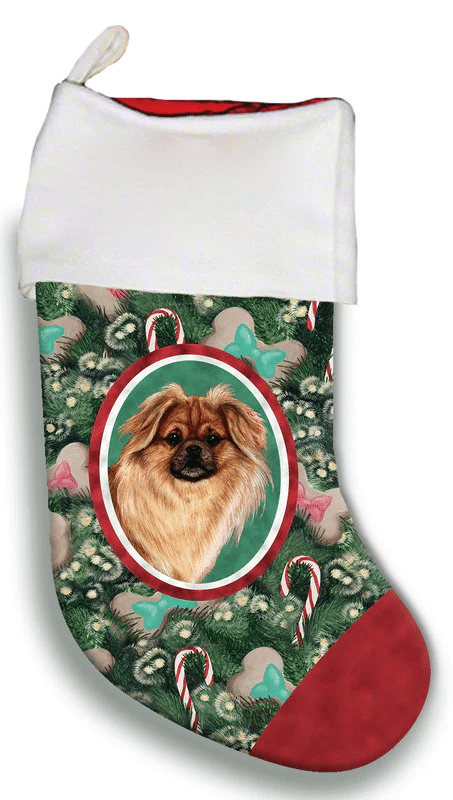 Tibetan Spaniel Red/White- Best of Breed Christmas Stocking Hanging Ornament