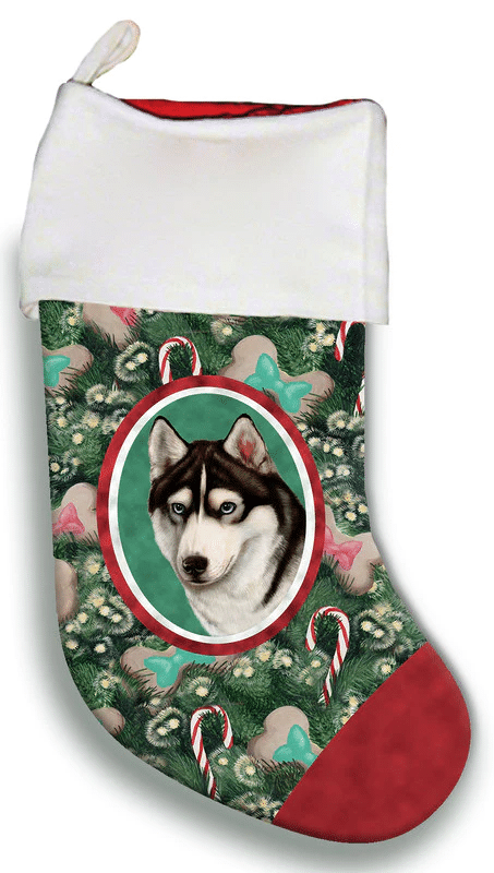 Siberian Husky Black/White (Blue Eyes)- Best of Breed Christmas Stocking Hanging Ornament