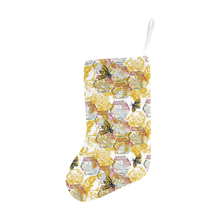 Cool Bee honeycomb leaves pattern Christmas Stocking Hanging Ornament
