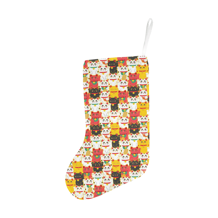 Colorful Maneki neko cat pattern Christmas Stocking Hanging Ornament