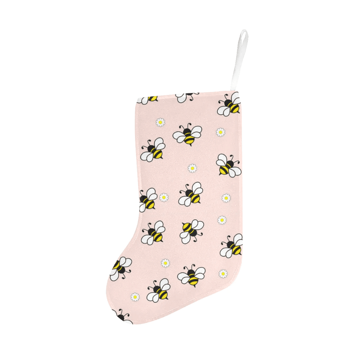 Cute bee flower pattern pink background Christmas Stocking Hanging Ornament