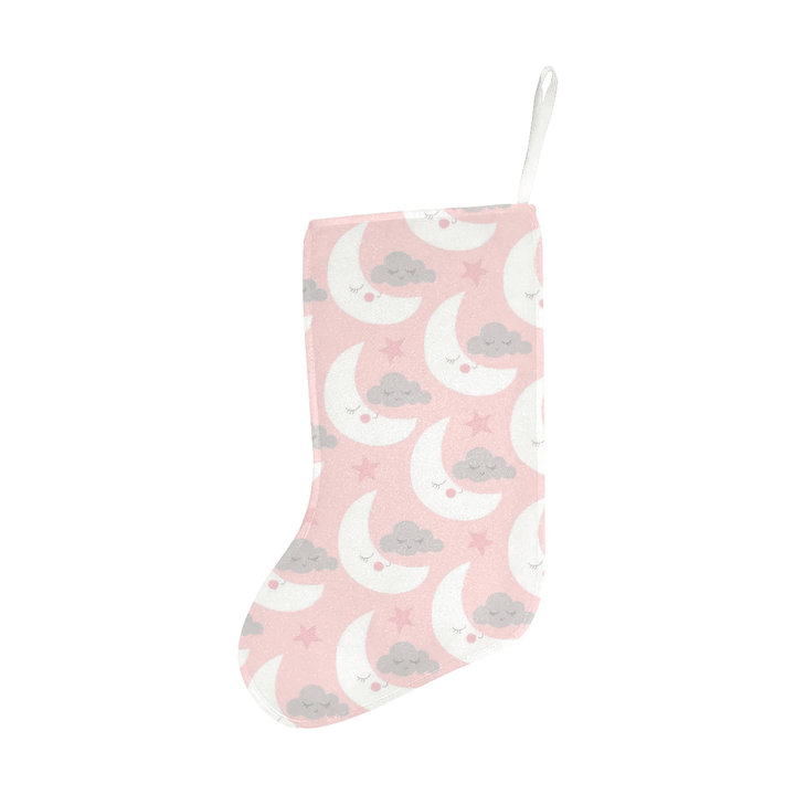 Cute moon cloud star pattern pink dot background Christmas Stocking Hanging Ornament