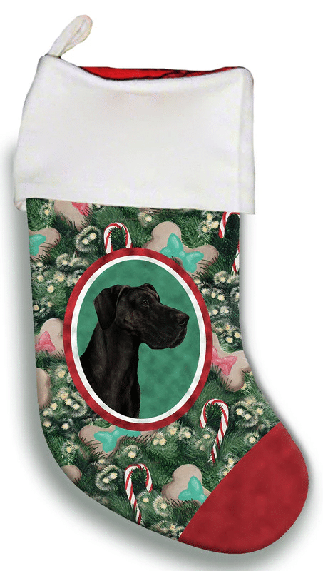 Great Dane Black Uncropped - Best of Breed Christmas Stocking Hanging Ornament