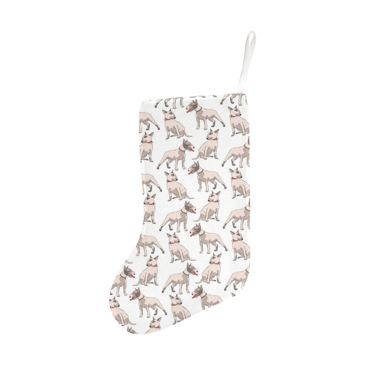 Bull Terrier Pattern Print Design 04 Christmas Stocking Hanging Ornament