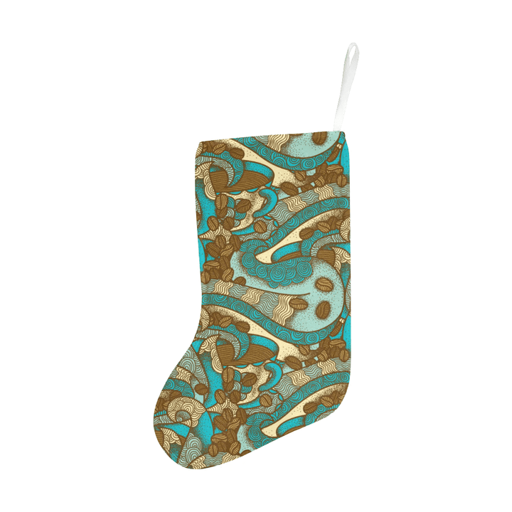 Coffee Bean Pattern Graphic Ornate Christmas Stocking Hanging Ornament