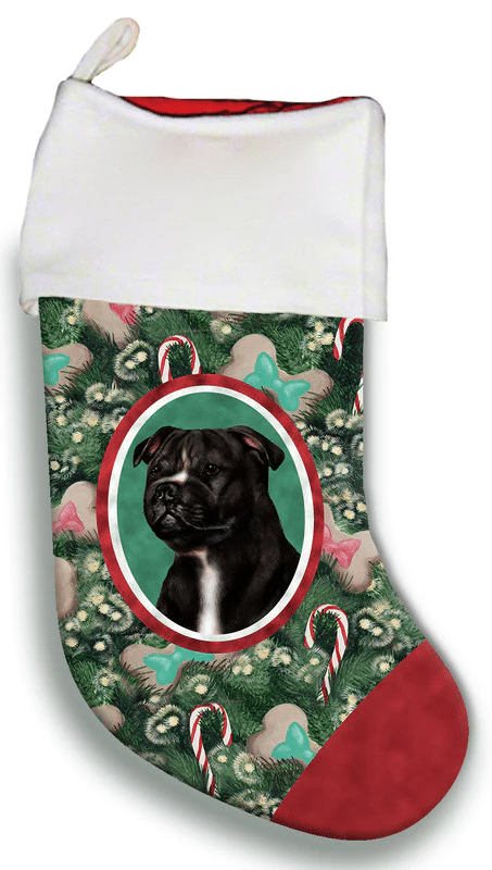 Staffordshire Bull Terrier Black/White- Best of Breed Christmas Stocking Hanging Ornament