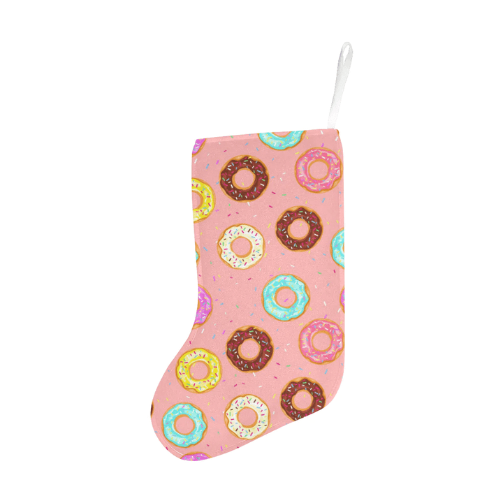Donut Pattern Pink Background Christmas Stocking Hanging Ornament
