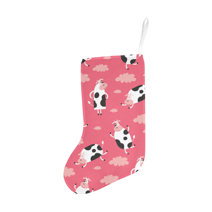 Cow Pattern Pink Background Christmas Stocking Hanging Ornament
