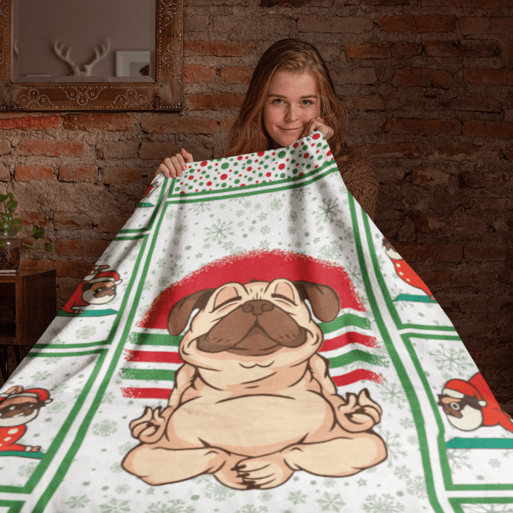 Blanket Santa Pug Makes Yoga Christmas Pattern Super Soft Warm Cozy Blanket Sherpa Fleece Blanket