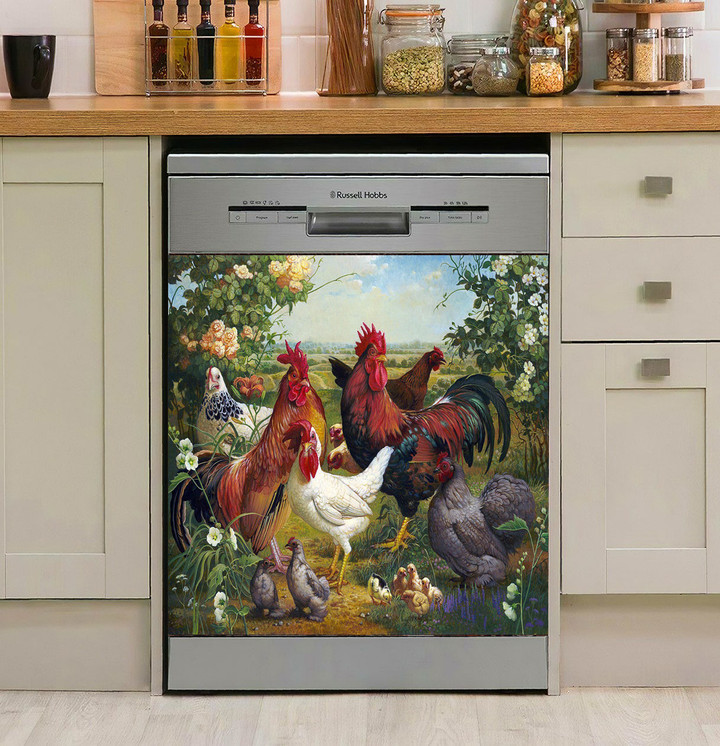 Chicken Farm Art Colorful Dishwasher Cover Sticker