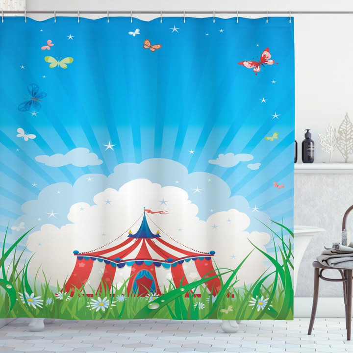 Circus Tent With Clouds Printed Shower Curtain Home Decor