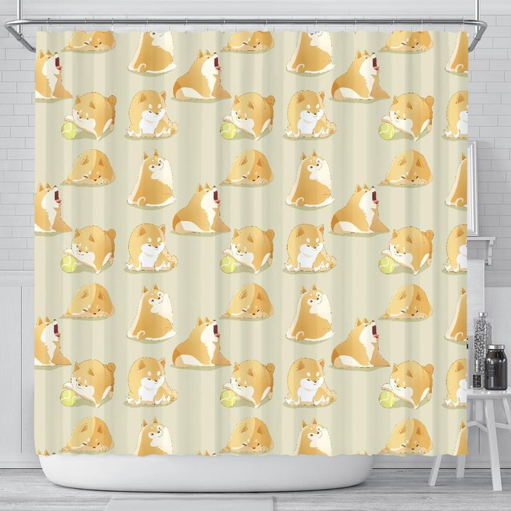 Cute Fat Shiba Inu Dog Lovers Pattern Shower Curtain Fulfilled In US