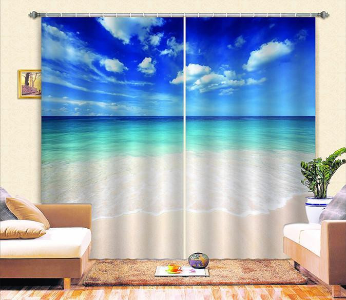 3D Blue Sky and White Clouds Beach Window Curtains Home Decor