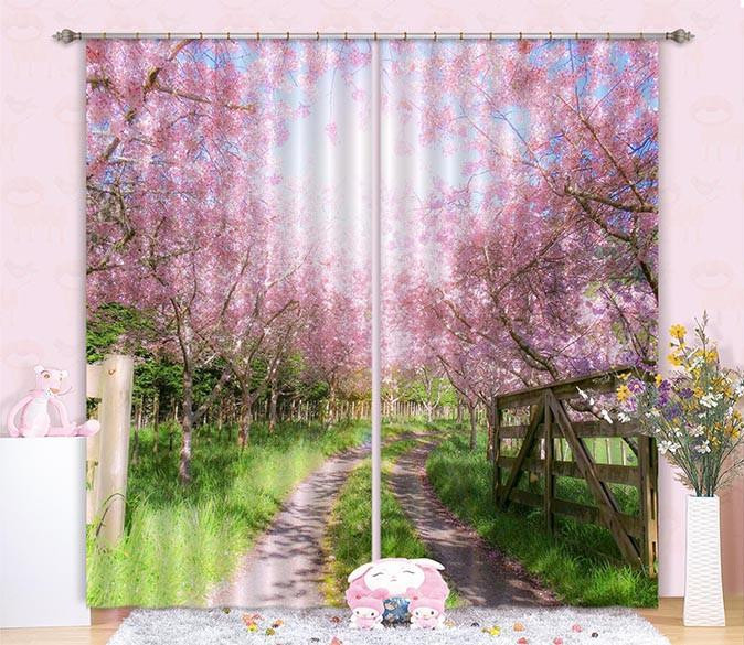 3D Roadside Flowers Trees Window Curtains Home Decor