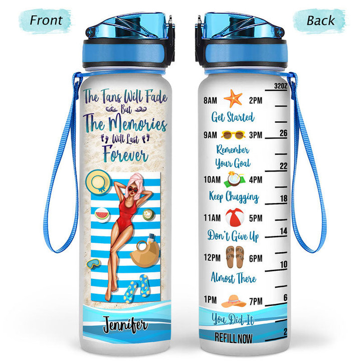 Beach Gift For Women The Tans Will Fade Personalized Custom Water Tracker Bottle