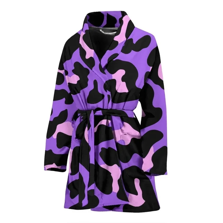 Purple Neon Cheetah Pattern Satin Bathrobe Fleece Bathrobe