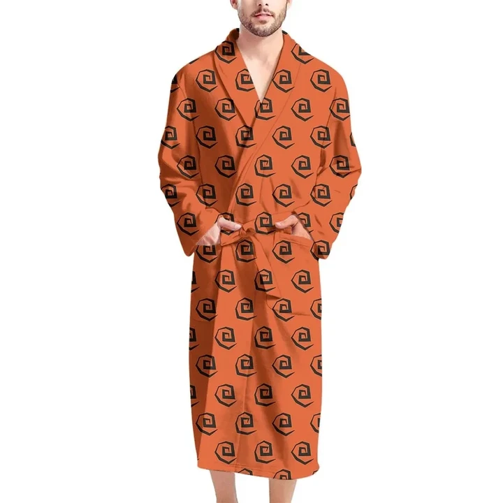 Halloween Theme Spiral On Orange Pattern Satin Bathrobe Fleece Bathrobe